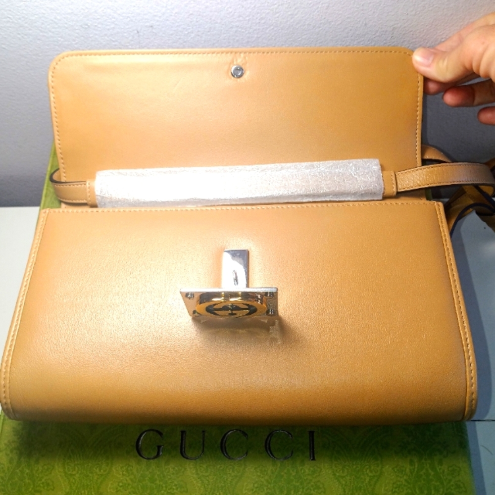 NEW! GUCCI MATISSE LEATHER BAG SOFT LEATHER BEIGE CLAIRE SILVER/GOLD GG LOCK - Picture 10 of 16